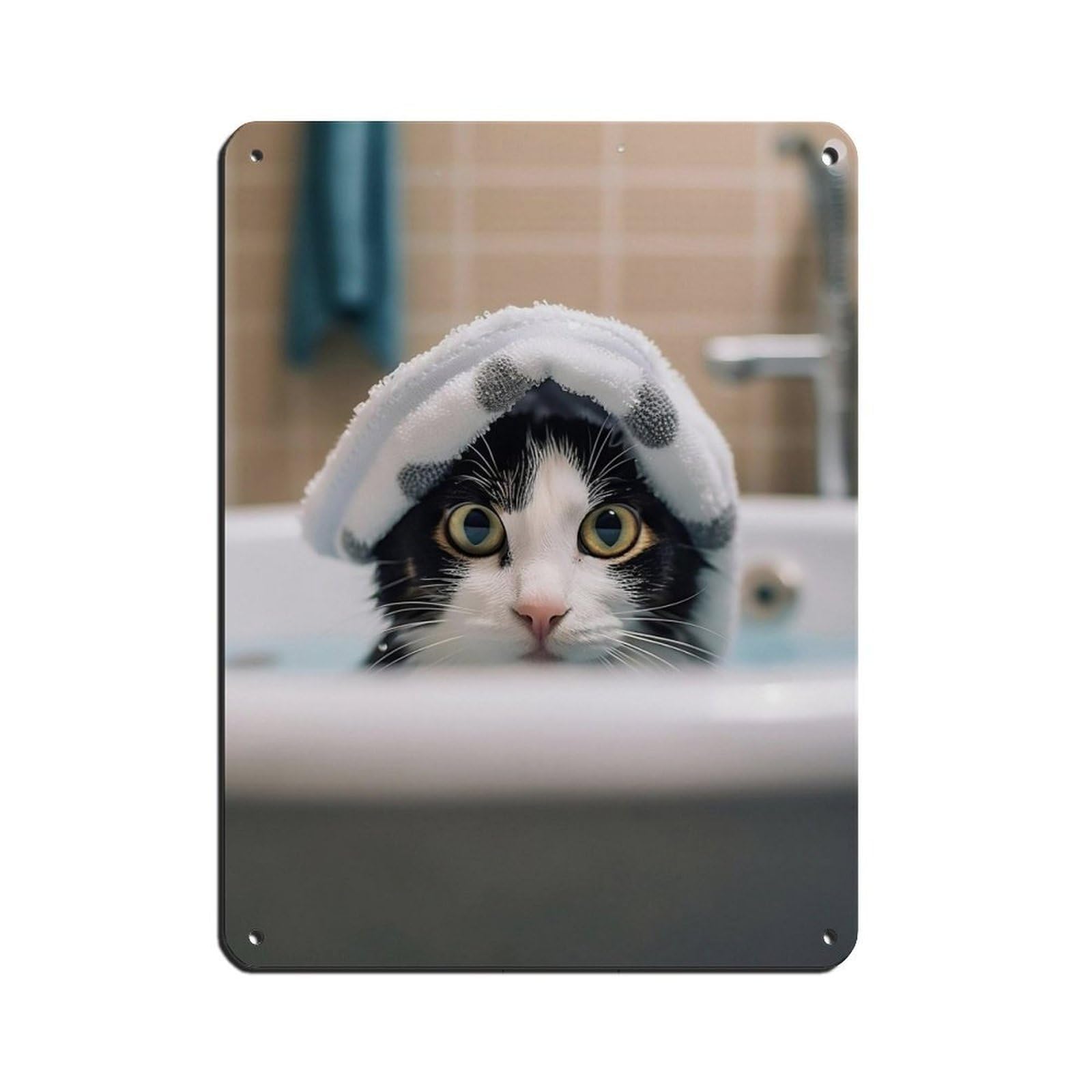 Adorable Cat in Tub Bathroom Art Poster Retro Poster Metal Tin Sign Chic Art Retro Iron Painting Bar People Cave Cafe Family Garage Poster Wall Decoration 12x16inch(30x40cm)