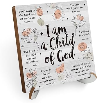 Inspirational Christian Desk Decor Wood Sign Religious Bible Verse Decorative Plaque with Wood Stand for Christian Home Bedroom Girls Women Room Office Shelf Table Decor