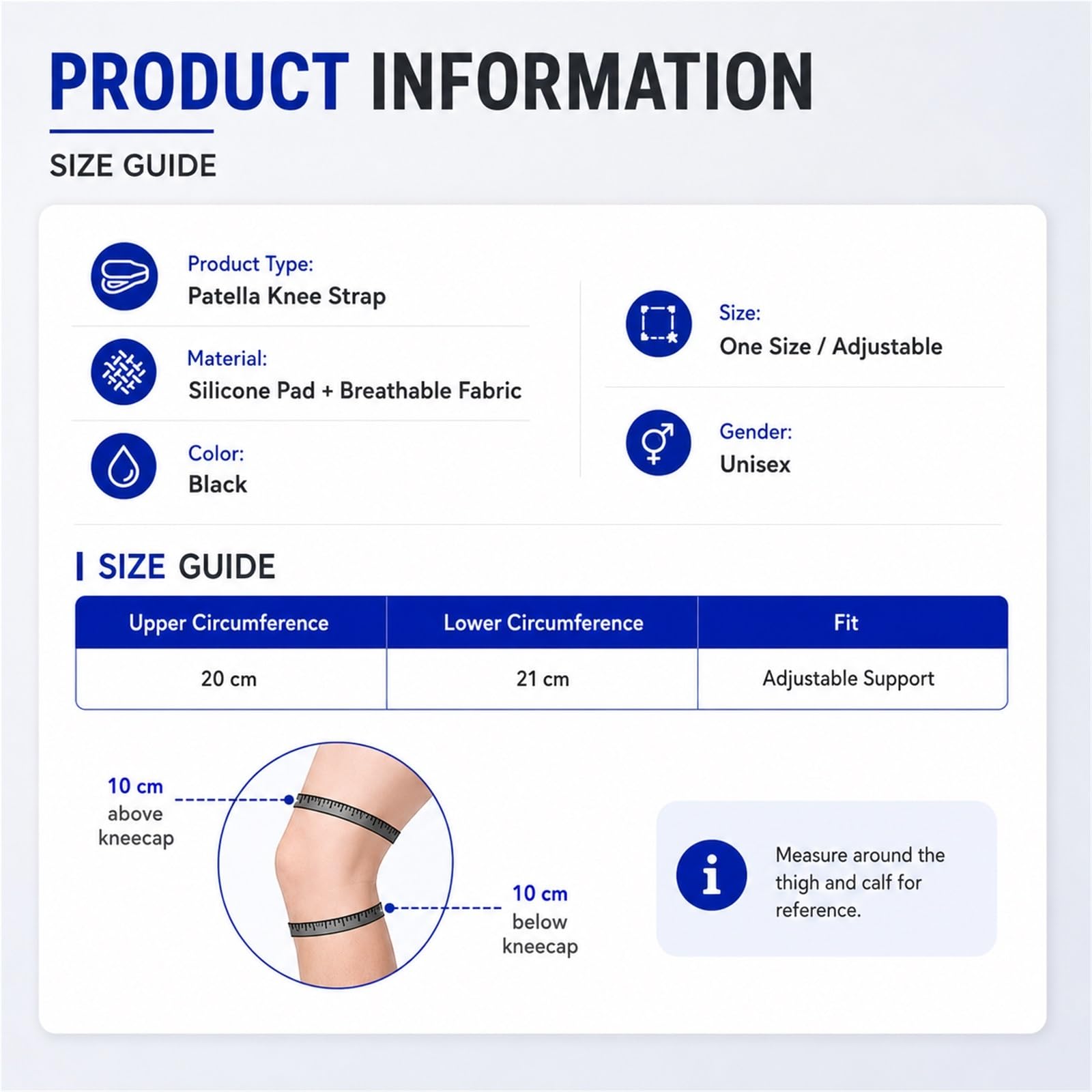 Generisch Kniebandage zur Patellarsehnenunterstützung bei Laufen, Arthritis, Springerknie, verstellbares Neoprenband zur Schmerzlinderung, Sport, Training, Wandern, für Damen und Herren