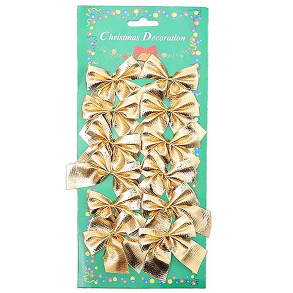 Secalife Gold 12 Pieces Christmas Ribbon Bows Ornaments Xmas Tree Bowknot Velvet Ribbon Bows Christmas Bows For Tree Decorations Presents Wrapping Craft Supplies,