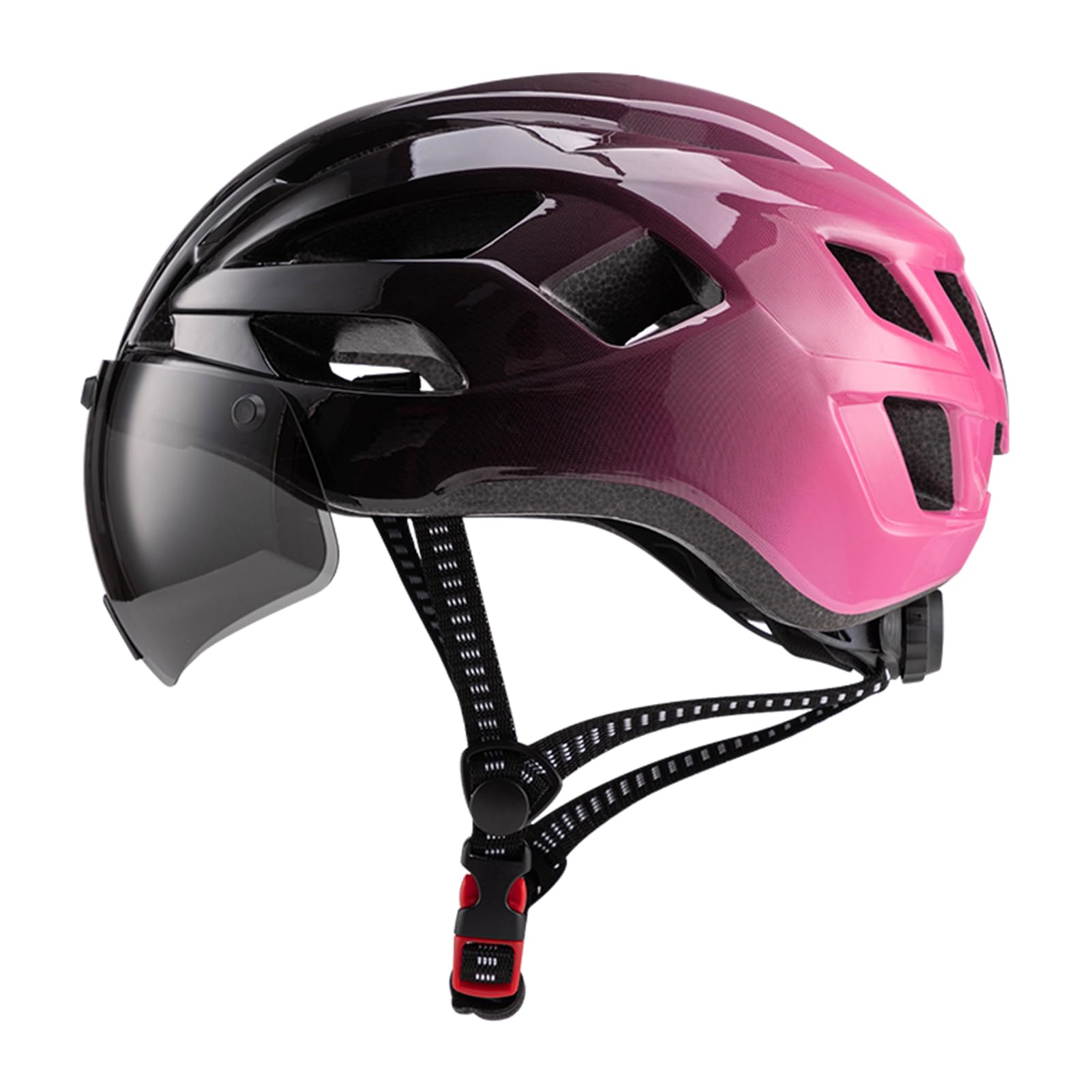 SOUUXIU Adjustable Bike Helmet Lightweight Cycle Helmet, Magnetized Goggles, and Ventilated Design, LED Tail Light Suitable for Road Mountain Bikes Men Women Adult Cycling Helmets (Pink)