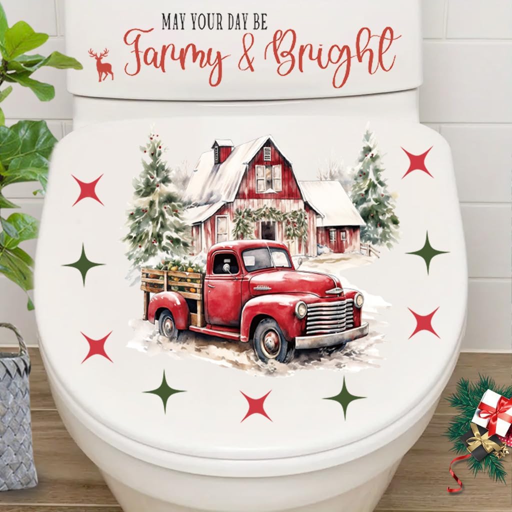 3 Sheets Christmas Toilet Stickers Toilet Seat Lid Cover Decals Christmas Tree Colorful Self-Adhesive Waterproof Removable Decal Stickers for Xmas Home Party Bathroom Wall Decoration
