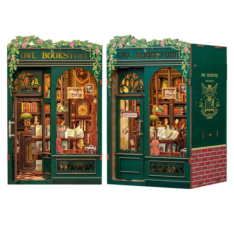 HOMENITY®- Vintage Mini Book Library Desk Decor, 3D Wooden Book Shop Model with LED Light, Handcraft Assembly Set Handmade Home Ornaments Desk Decoration-image-25