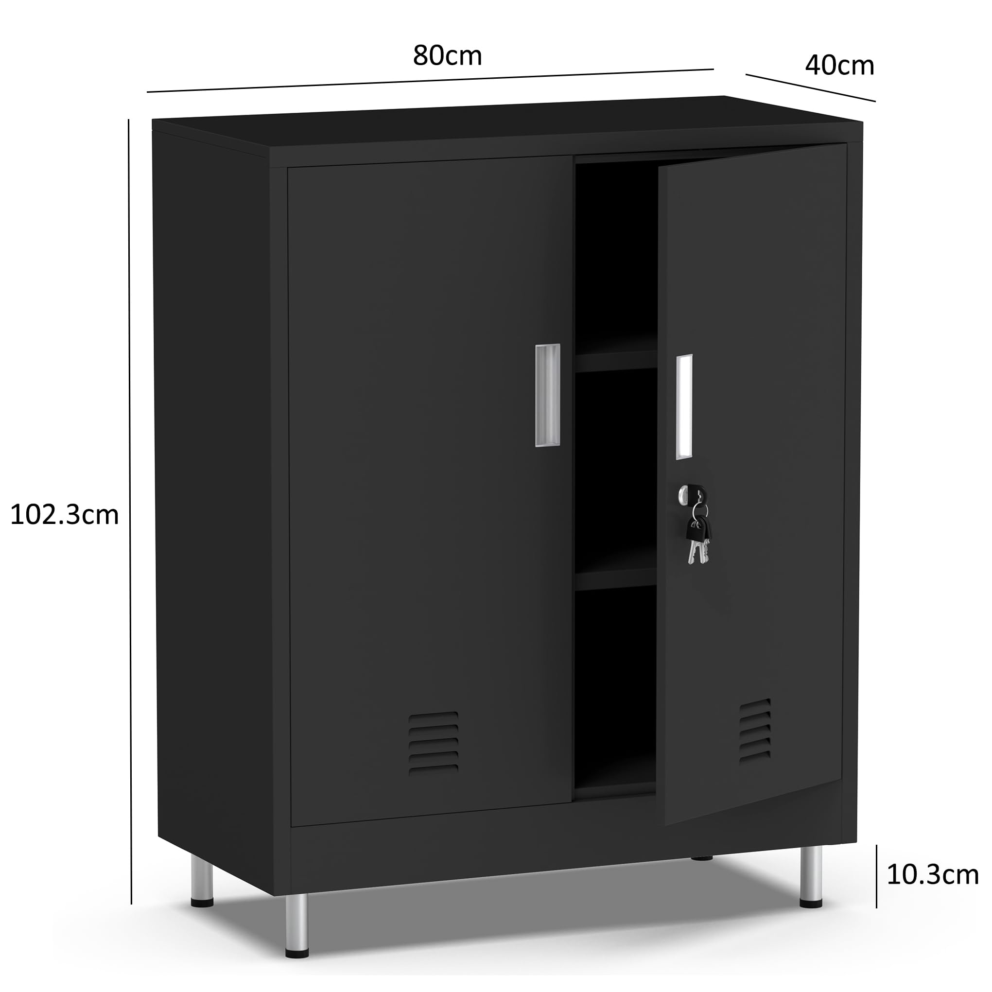 JINGUR Armoire de Rangement en métal avec Portes verrouillables et étagères réglables, Petite Armoire de Rangement verrouillable pour Maison, Bureau, Garage, Garde-Manger, entrée, Salon (Noir)