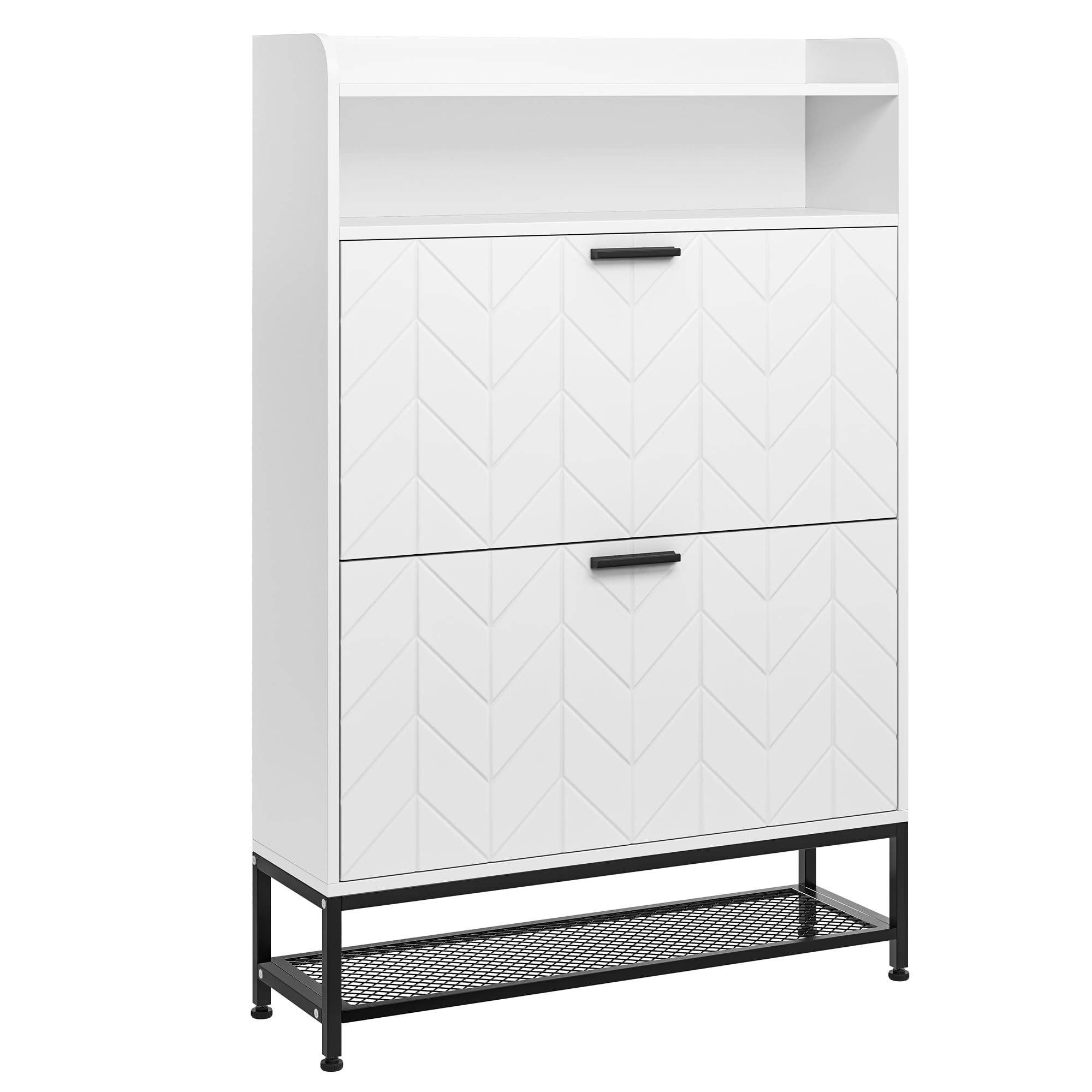 YITAHOME Armarios para Zapatos con 2 cajones abatibles, Gabinete de Zapatero Independiente con estantes Abiertos y Patas de Metal, Mueble Zapatero para Sala de Estar, Entrada y Pasillo