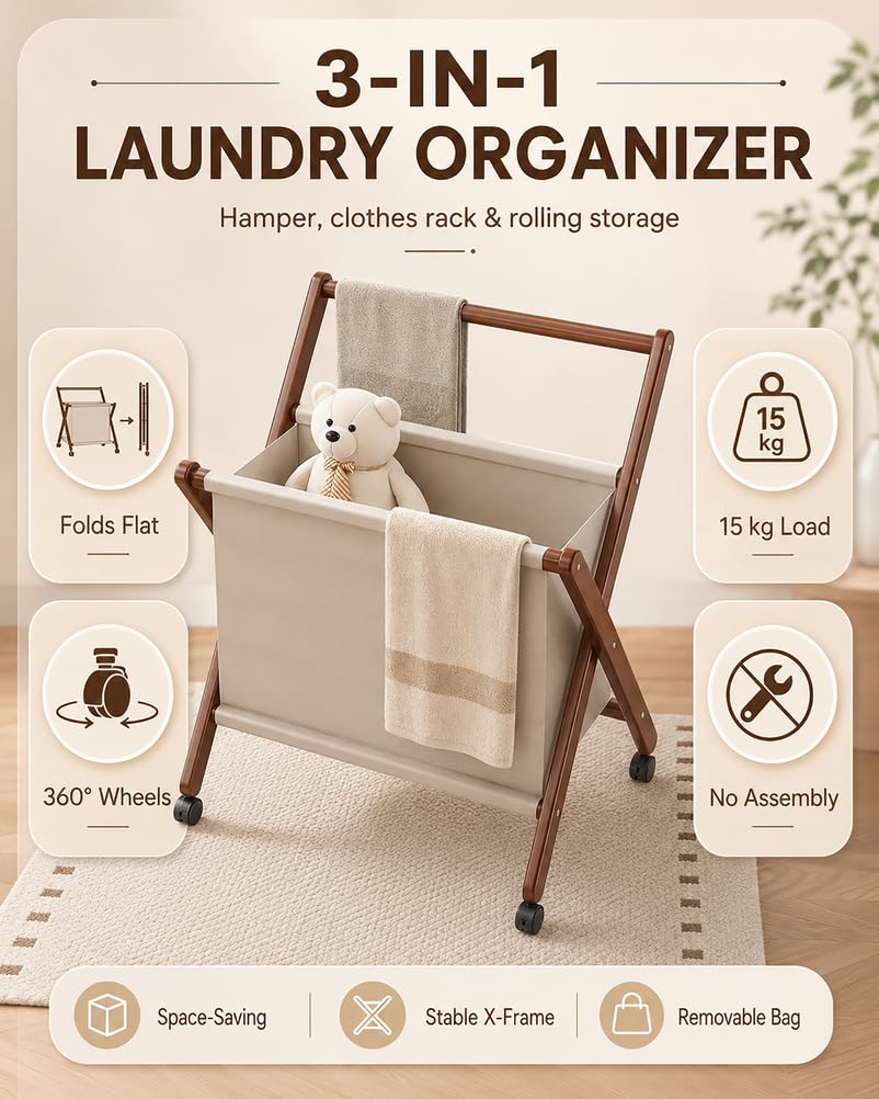 Wäschekorb Faltbar Mit Rollen, Laundry Baskets Aus Bambus
