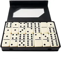 Dominó Jumbo Branco Profissional, 28 Peças, Maleta Preta, Tipo Osso Grosso, Resistente a Arranhões