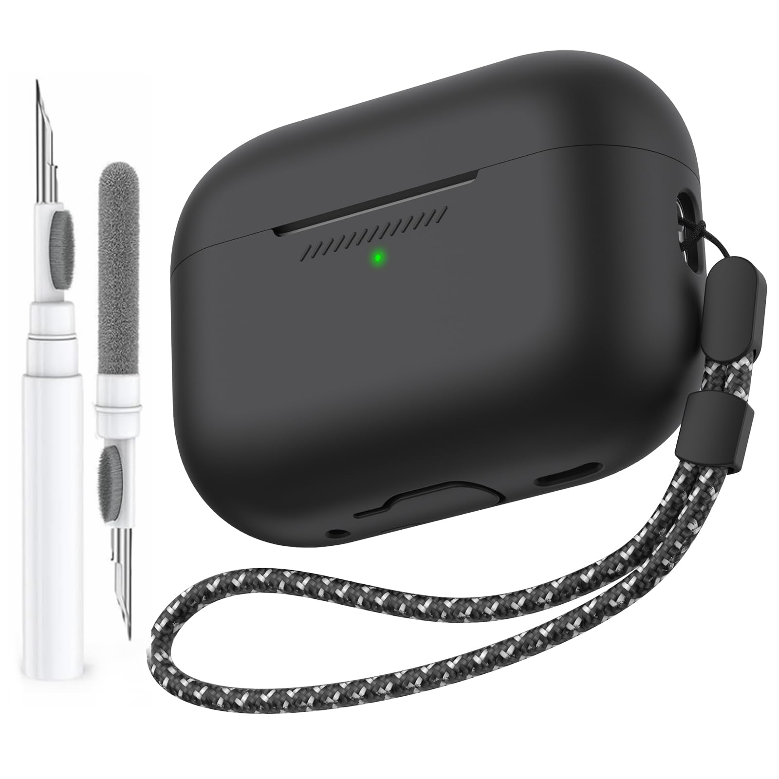 AhaStyle Silikon Hülle für Airpods Pro 2 (2023/2022/2019) mit Reinigungsstift Ganzkörper Cover Skin für AirPods Pro 2nd/1st Generation (USB-C/Lightning-Kabel) mit Handschlaufe