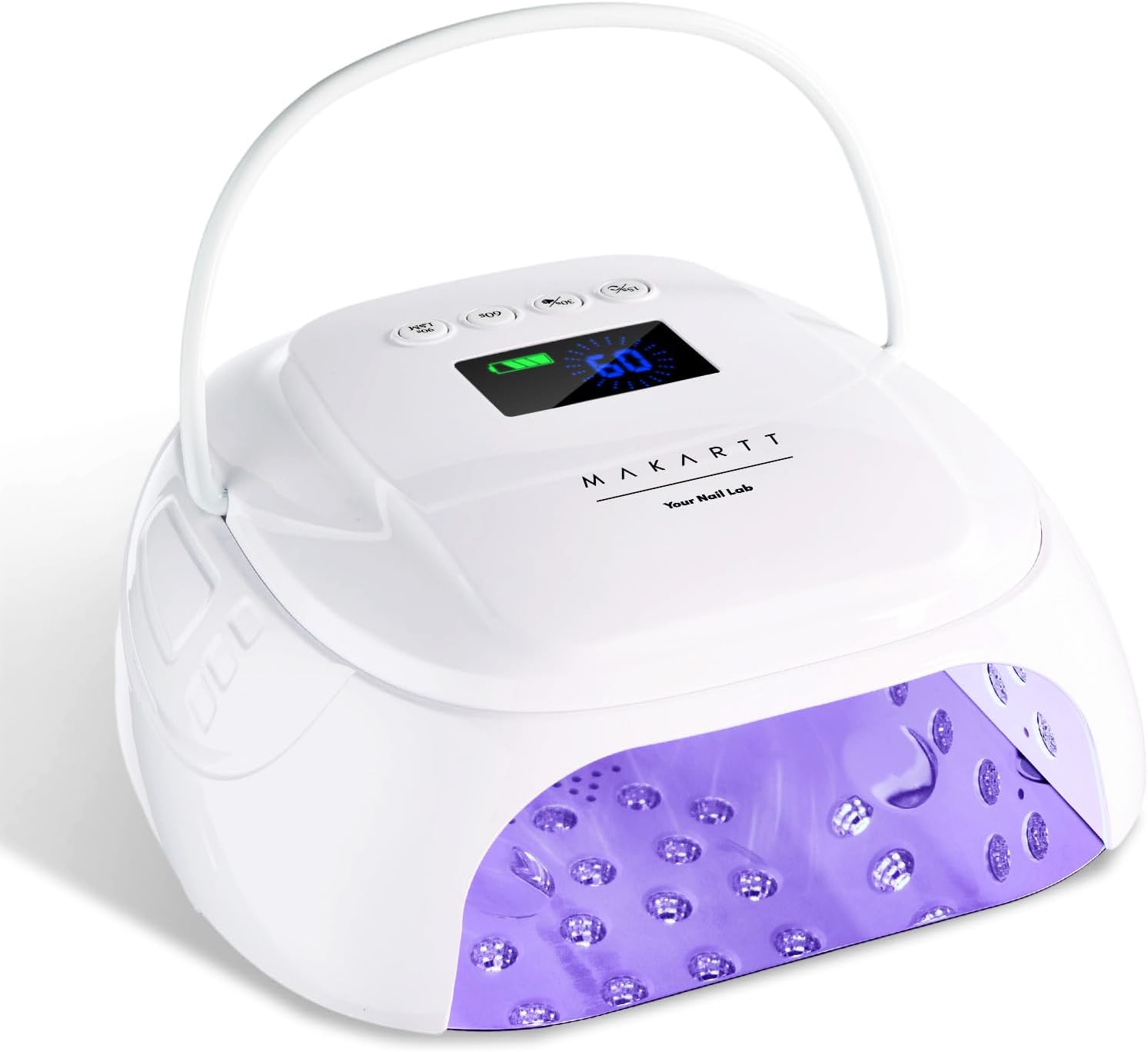 Makartt UV Nail Lamp – 30W Fast Curing UV Light with Handle Rechargeable Cordless Nail Dryer for Gel Nail Polish with 45 Beads Dual Lights 4 Timers LCD Smart Sensor for Nail Art Design(White)