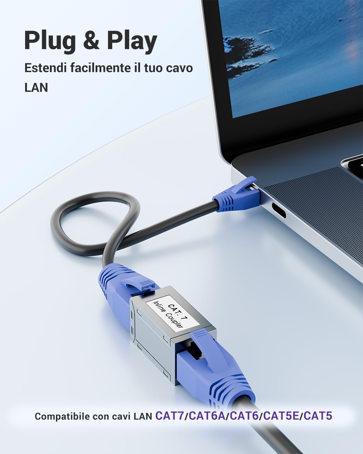 VCELINK CAT7 Connettori RJ45 10 Gigabiti, Connettore Prolunga Cavo Lan, Accoppiatore RJ45 Femmina Femmina per Cavo LAN Ethernet, Cat6A, Cat6, Cat5, 2 Pezzi