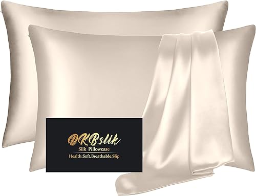 Juego de 2 fundas de almohada de seda de morera, tamaño Queen, fundas de almohada de seda de morera, fundas de almohada de seda antiacné para