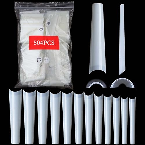 504 puntas de uñas postizas de ataúd naturales XXXL de media cubierta, uñas postizas de bailarina, 12 tamaños, puntas de uñas postizas cuadradas