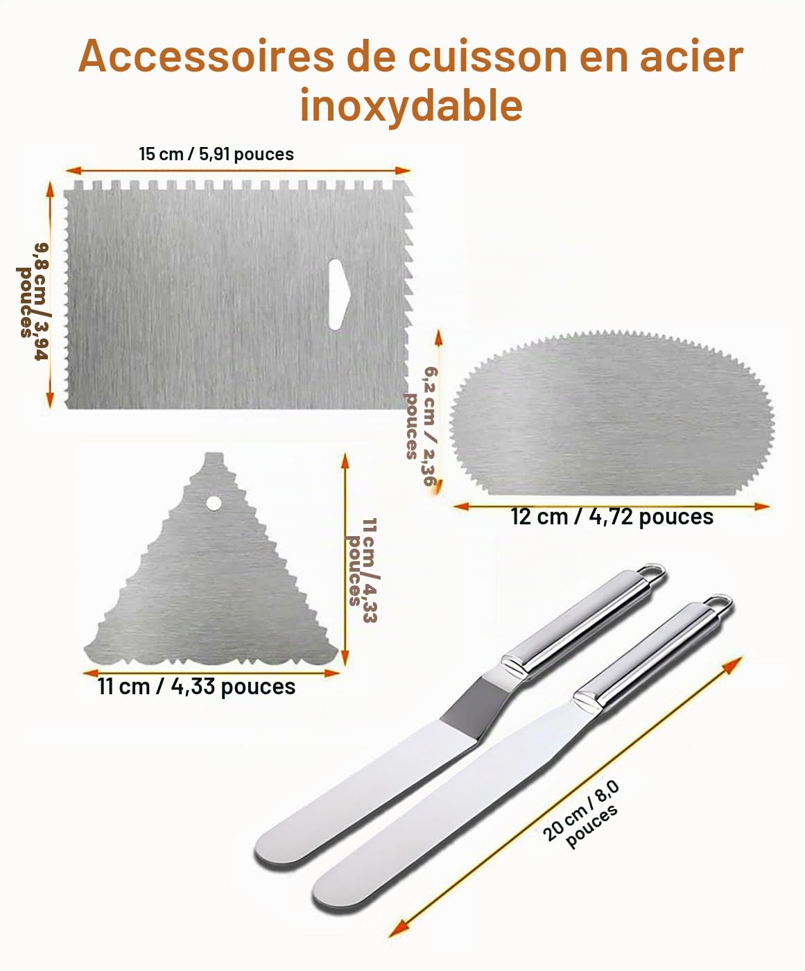 Support à gâteau en alliage d'aluminium 30,5 cm, avec spatule et lisseur inoxydables (2+3 pièces) pour pâtisserie