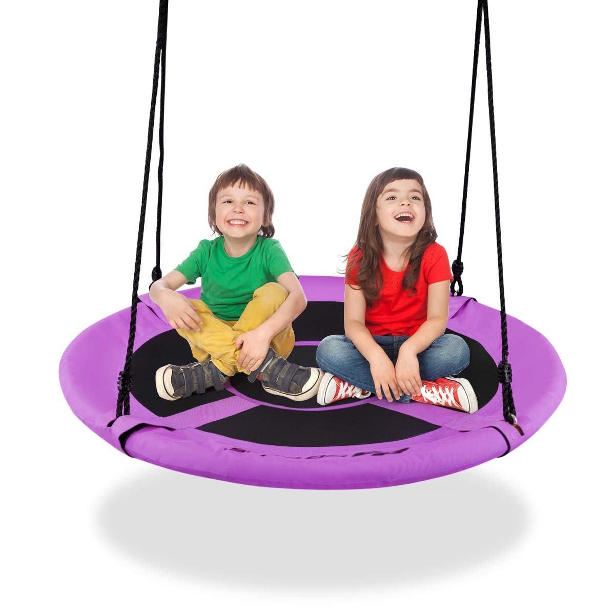 GYMAX Kids Nest Swing, 40 Inch/100cm Saucer Tree Swings with Height Adjustable Hanging Ropes, Indoor Outdoor Children Round Swing for Playground Garden (Purple)