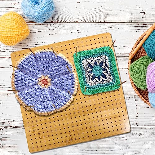 Iswabard 13x13 Inch Blocking Board for Crocheting with 15 Stainless Steel Rods Crochet Blocking Board Bamboo Granny Square with Pegs, Gifts for Crocheters Blocking Mats - Thumbnail 3