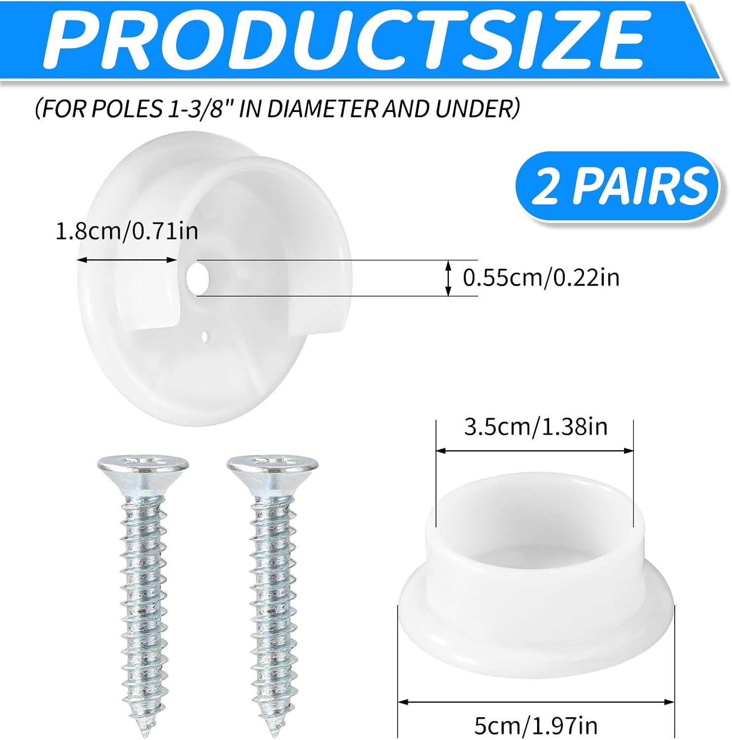 4pcs Closet Rod Holders, Plastic Tension Pole Bar Sockets for Rail