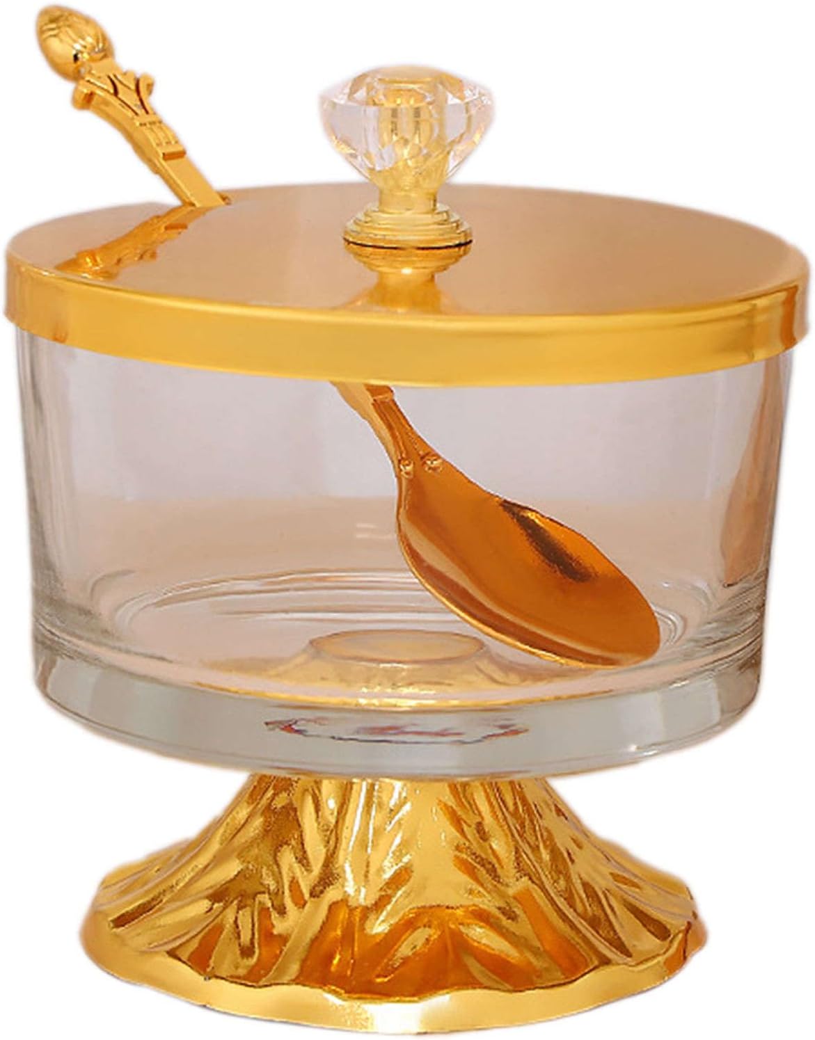 retro sugar bowl with lid, Sugar Bowl with Lid and Spoon, Coffee Bar Accessories, Glass Spice Jar, Sugar Container, for Home, Kitchen, Weddings-Gold-Vertical Stripes ( Color : Gold , Size : Smooth )