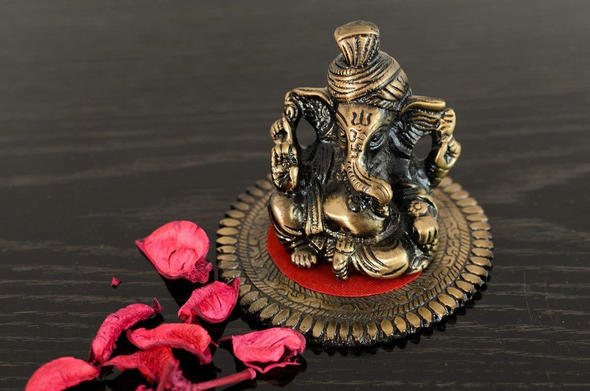 Lord Ganesha de metal con pagdi figura religiosa hindú de 4" color marrón para buena suerte