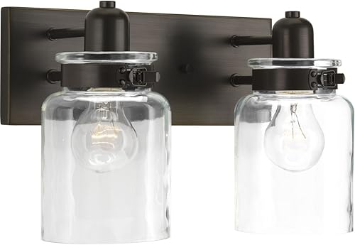 Miniatura 6 de Calhoun Collection - Lámpara de tocador de baño de cristal transparente con 2 luces, bronce antiguo