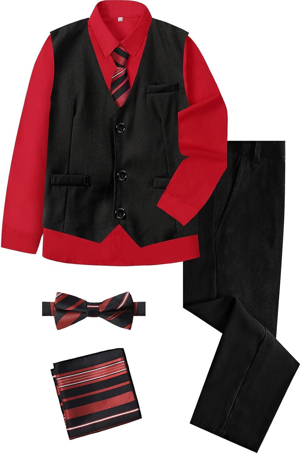 A&J DESIGN Boys 6-Piece Formal Suit Vest and Pant Set with Dress Shirts, Vest, Pants, Tie, Bowtie and Pocket Square