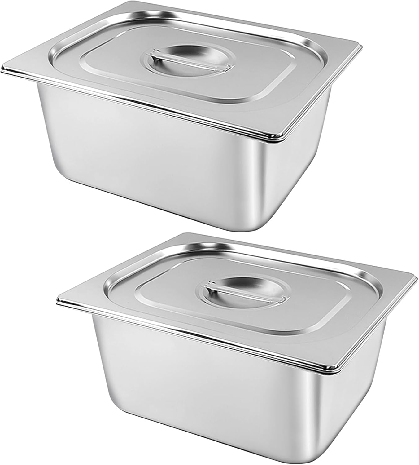 2 Pack 1/2 Size Stainless Steel Steam Table Pans with Lid, Anti Clogging, Anti Rust, for Hotel, Buffet