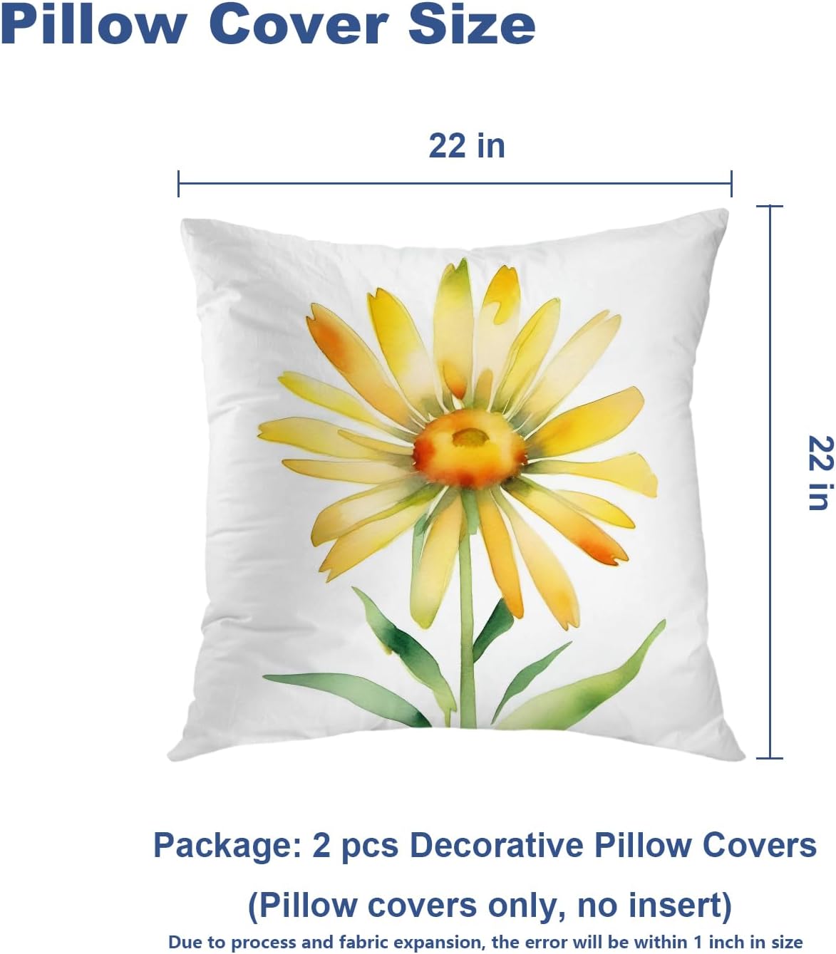 Batmerry Summer Pillow Covers 22X22, Yellow Throw Pillows Daisy Pillow Covers Isolated On White Background Couch Cover Digital Printing Blended Fabric for Couch Sofa Bed Invisible Zipper (Set of 2)