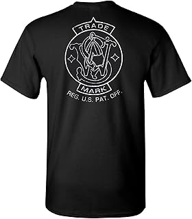 Smith and Wesson Men’s T-Shirt Short Sleeve, Trade Mark Emblem Logo, on Back and Right Chest