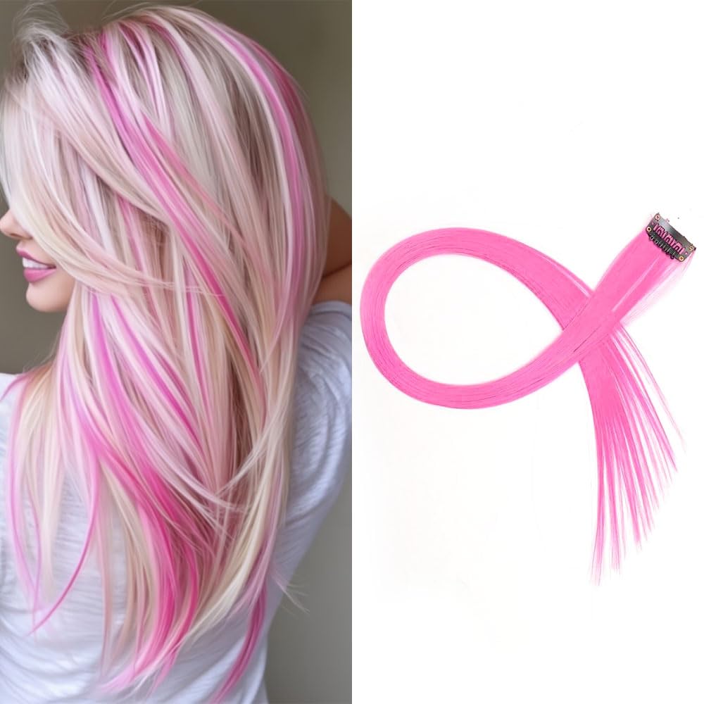 VIVIAN (Baby Pink) 2Pc Fake Hair Streak Colored Extension Highlighter For Women And Girls, Artificial Hair 10 gram-picture-29