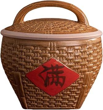 Handmade Chinese Retro Ceramic Rice Jar With Lid, Home Food And Grain Storage Container For Rice, Tea And Cereals10.8 * 10.7in