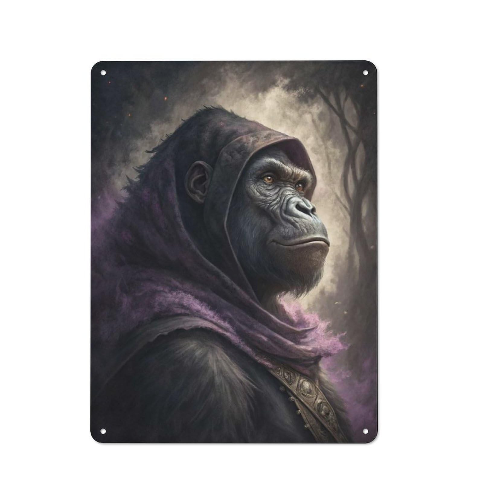 Junmoney Style-23 Metal Wall Sign 40X30cm Featuring Gorilla In A Purple Hood For Bar Or Restaurant, Gift For Bar Decor Enthusiasts During The Christmas Season
