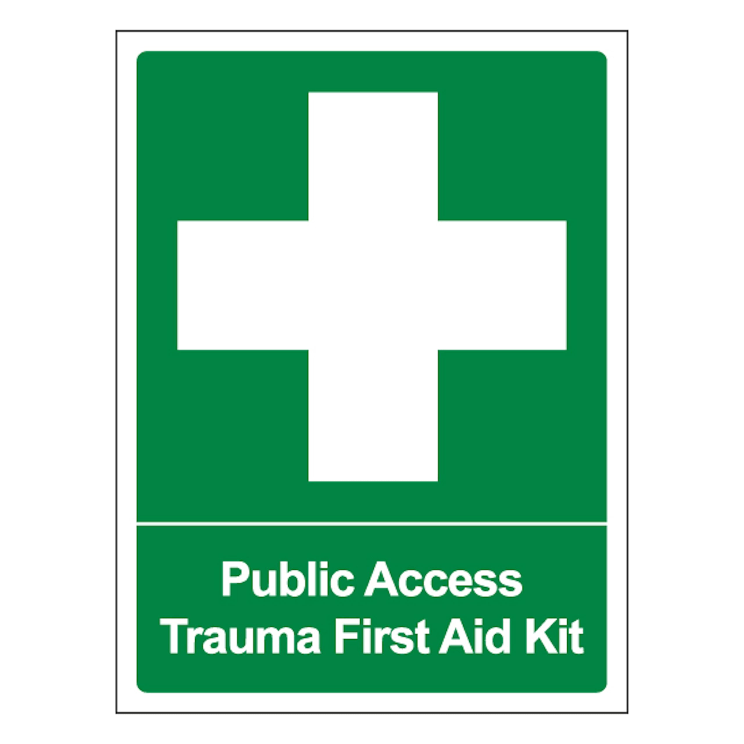 V Safety Public Access Trauma First Aid Kit - Portrait 200 x 300mm - 2mm Rigid Plastic Safety Sign