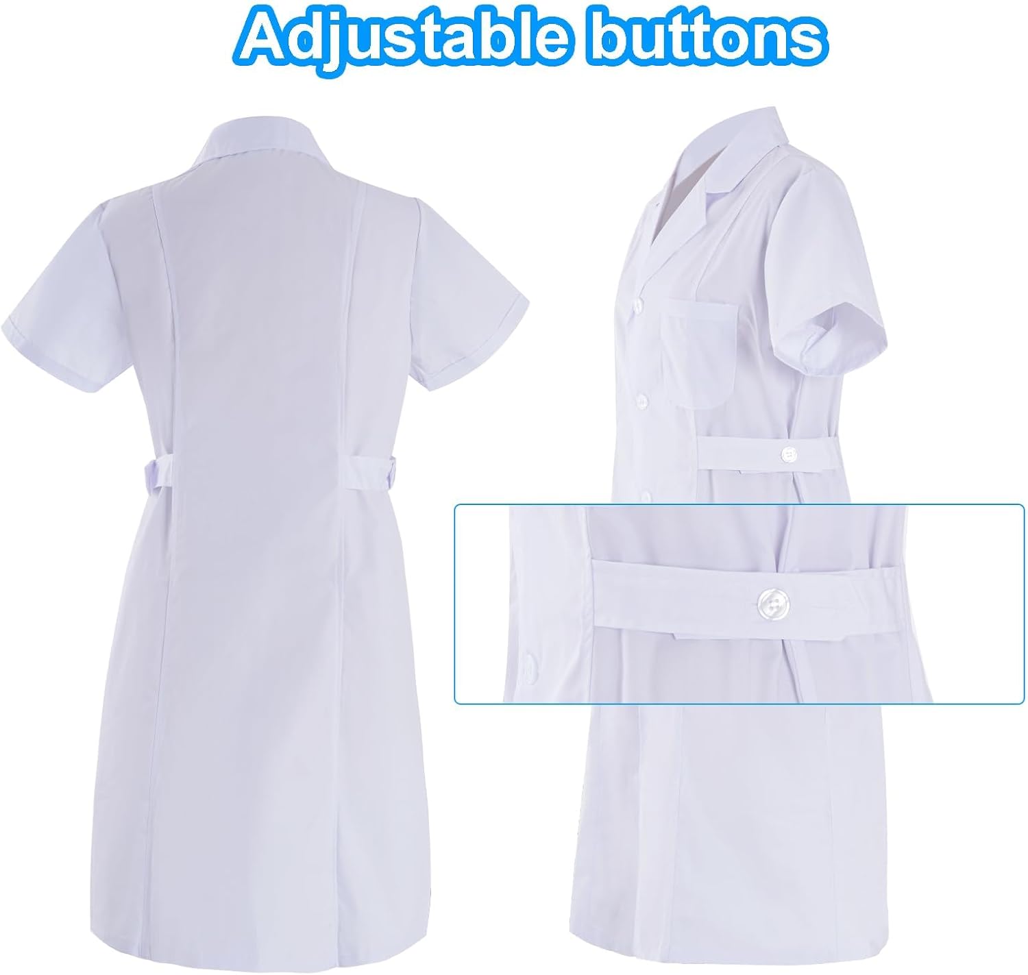 mifengda 3pcs Nurse Costume for Women White Short Sleeve White Lab Coat Doctor Costume Halloween Nurse Dress Outfit - Image 2