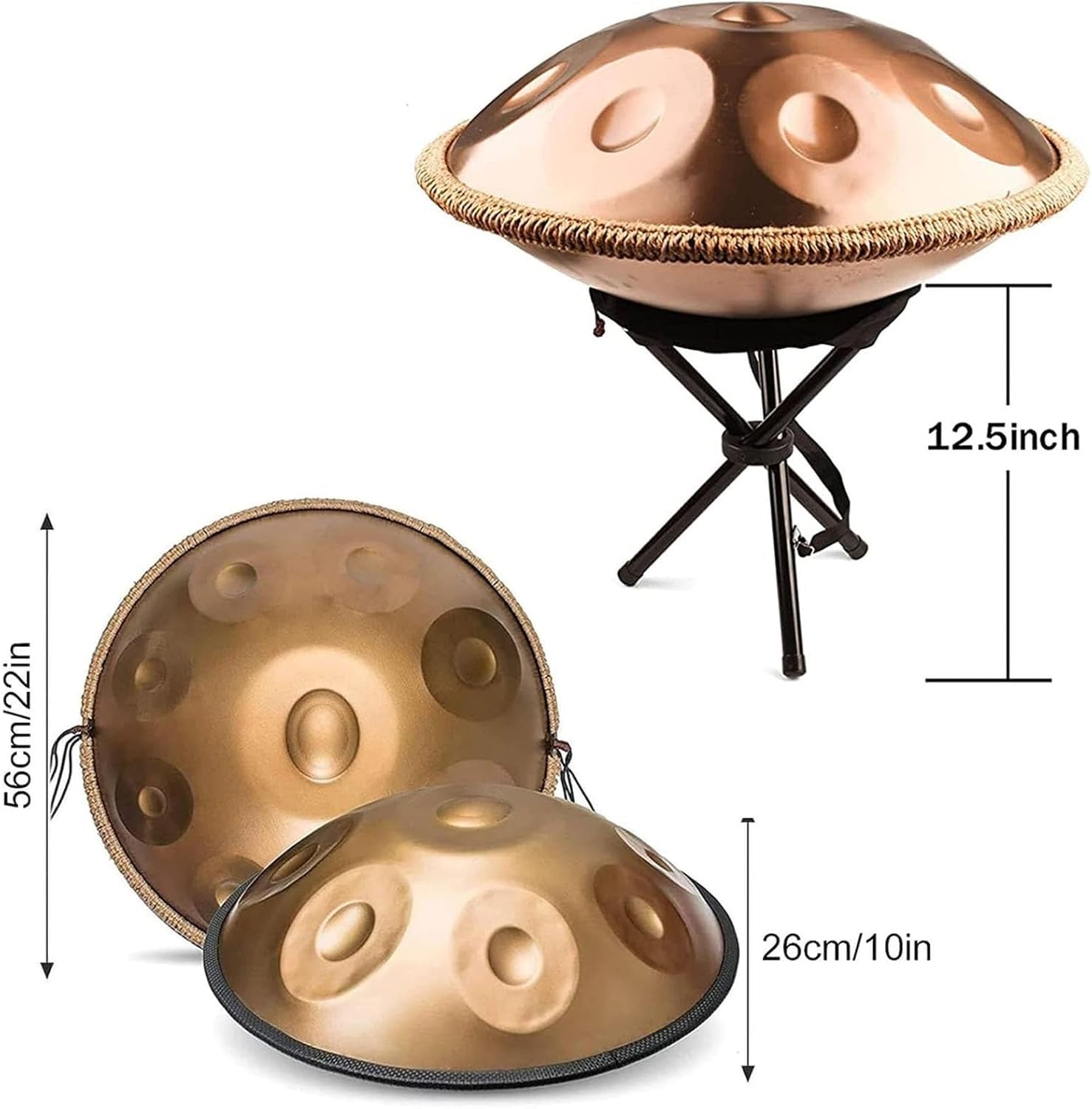 12 Note Steel Handtrommel, 432HZ Handpan in D-Moll, Handpan Drums mit Tasche, Stativ, Schlägel
