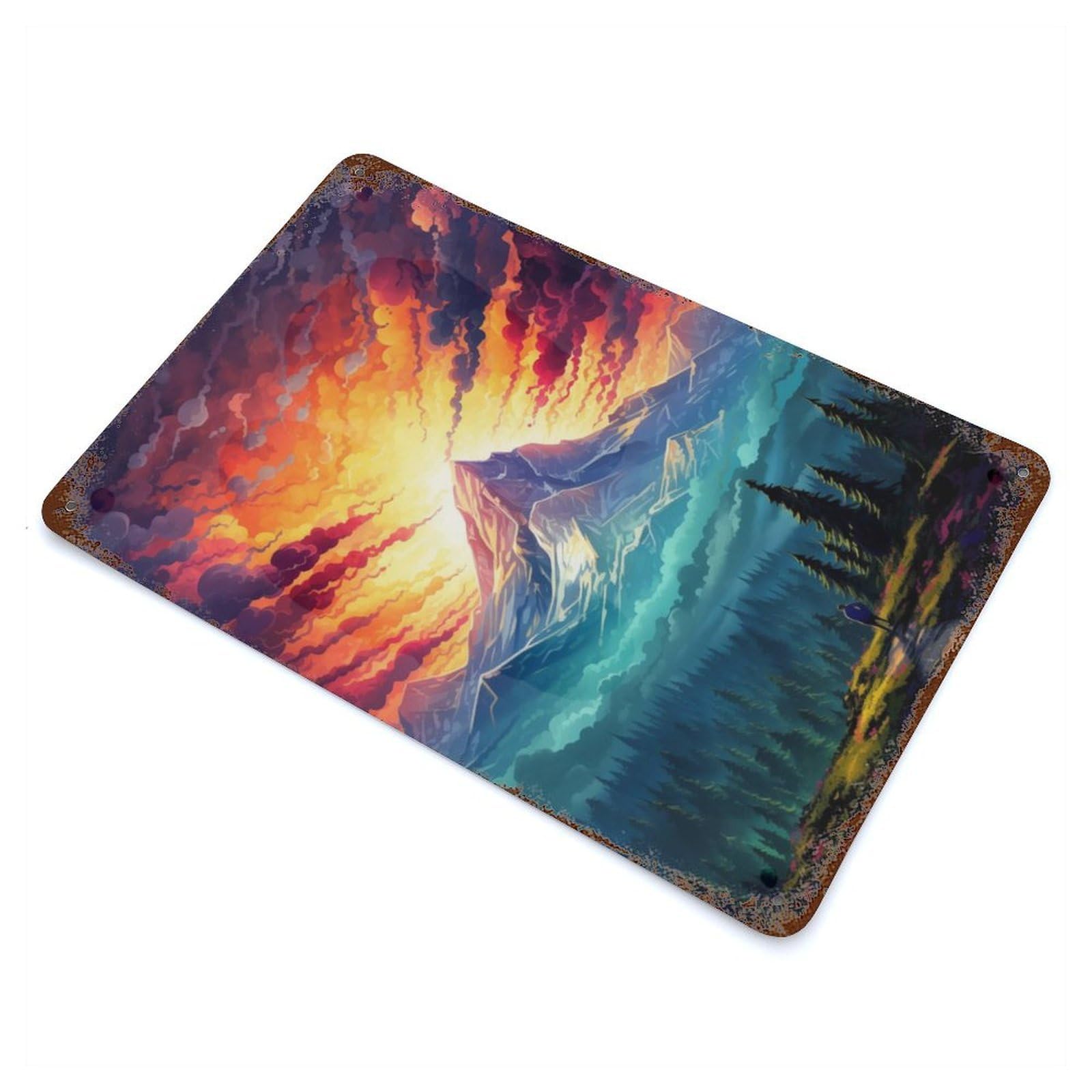 Garage Style Epic Mountains Aurora Rustic Tin Plaque 11.8"x7.9", Classic Wall Plaque for Bar And Workshop