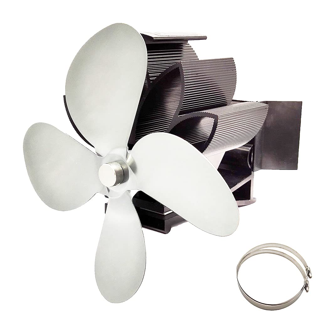 Kieteiik Silver Home Stove Fan 4 Quiet With Stove Thermometer Efficient Heat Powered For For Fan Heat Powered No Need For Battery Or Electricity