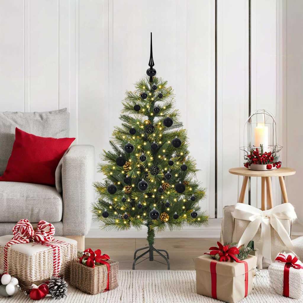 Sapin Noël Artificiel 120 cm à branches pliables avec guirlande LED intégrée et pied stable