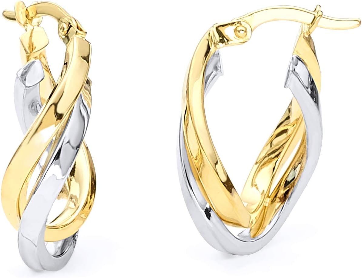 14k REAL Two Tone Gold 7mm Twisted Hoop Earrings (21 x 13 mm)