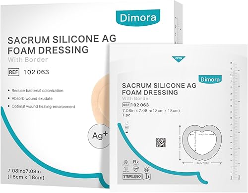 Miniatura 7 de Dimora Ag Silver - Vendajes de espuma para heridas en el sacro, borde adhesivo de silicona, 7 x 7 pulgadas, impermeable, absorbente, transpirable,