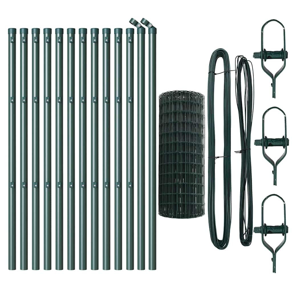 Set di recinzione da giardino, 250 x 0,6 m, verde, in acciaio e PVC, design moderno, robusto, per giardino, terrazza, balcone e vimini, include 11 pali e materiale di fissaggio, per esterni