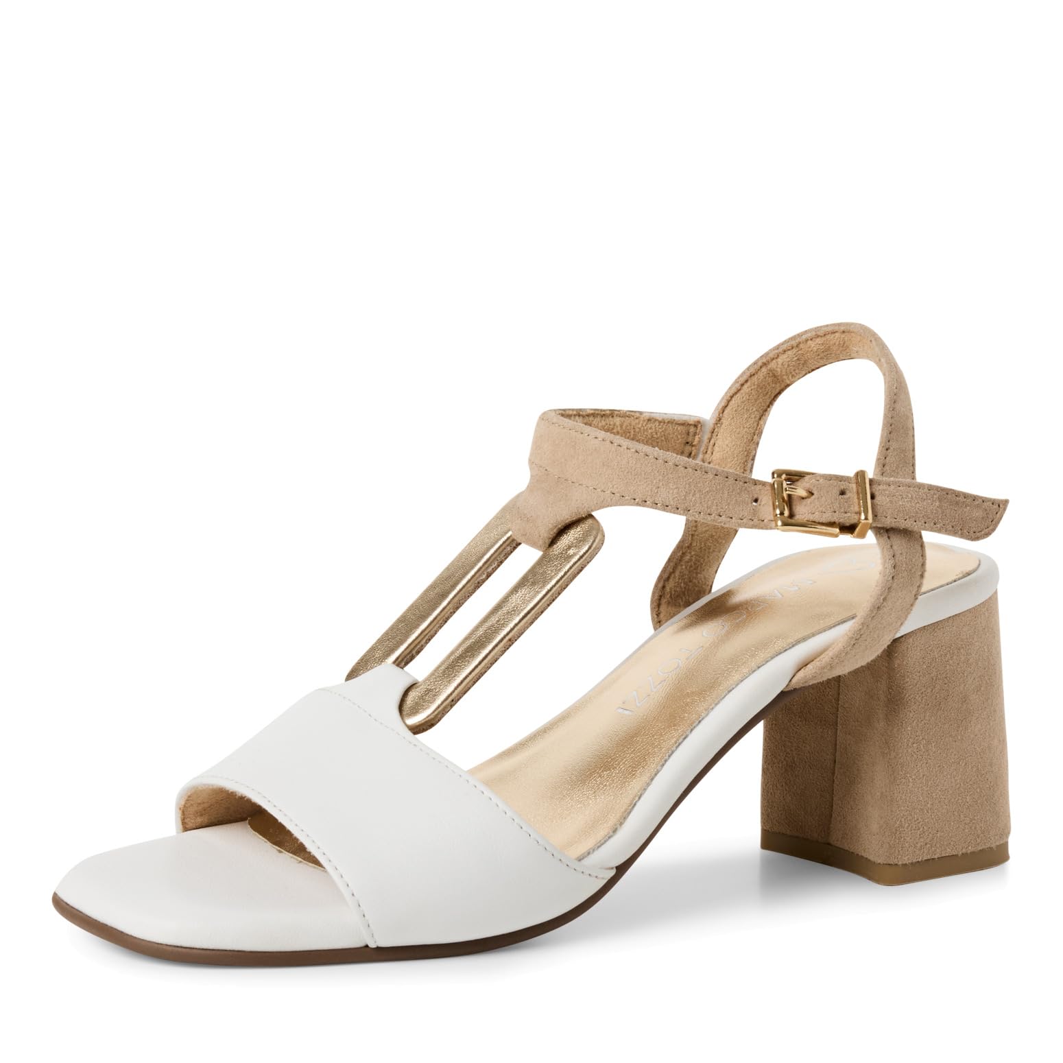 Marco Tozzi Women's White Leather Block Heel Sandal Size 39