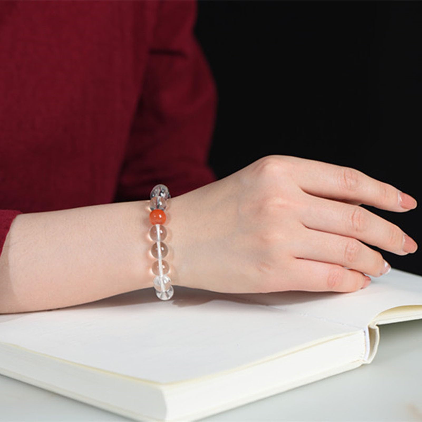 Bracciale al Quarzo Trasparente, Braccialetto di Cristallo curativo Naturale per Donne e Uomini, Braccialetto con Perline Rotonde, Braccialetto con Perline Pietre Scintillante,6MM