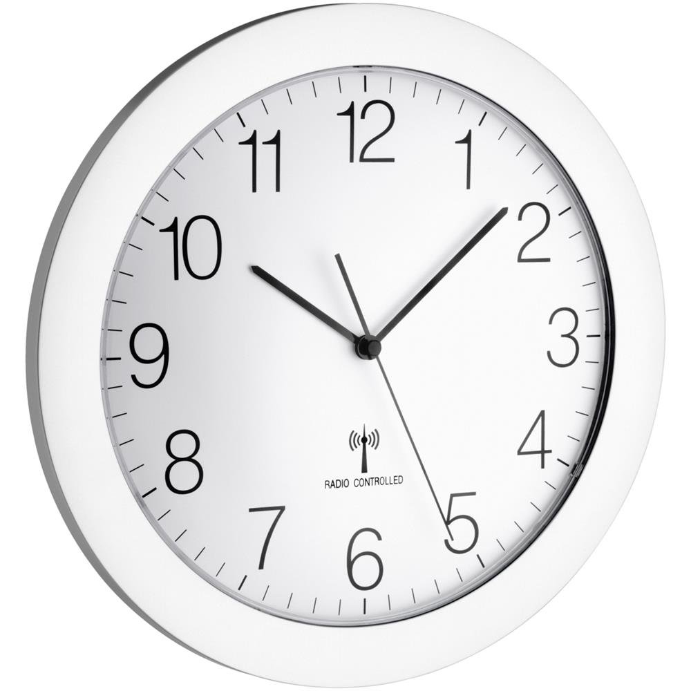 TFA Dostmann Design Funk Wanduhr, Funkuhr, groß, als Küchenuhr geeignet, geräuscharm, silber, 60.3512.02, L 302 x B 47 x H 302 mm