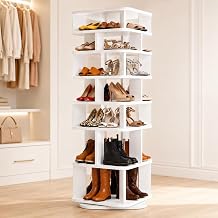 7 Tier Wood Rotating Shoe Rack Tower, White
