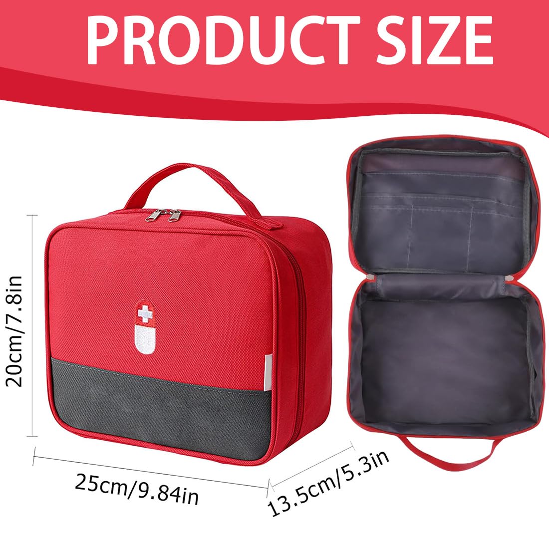 Kit Pronto Soccorso da Viaggio, 1 Pezzi, Mini Kit di Primo Soccorso Portatile, per Emergenze a Casa, All'aperto, in Campeggio (Rosso) (Borsa Vuota)