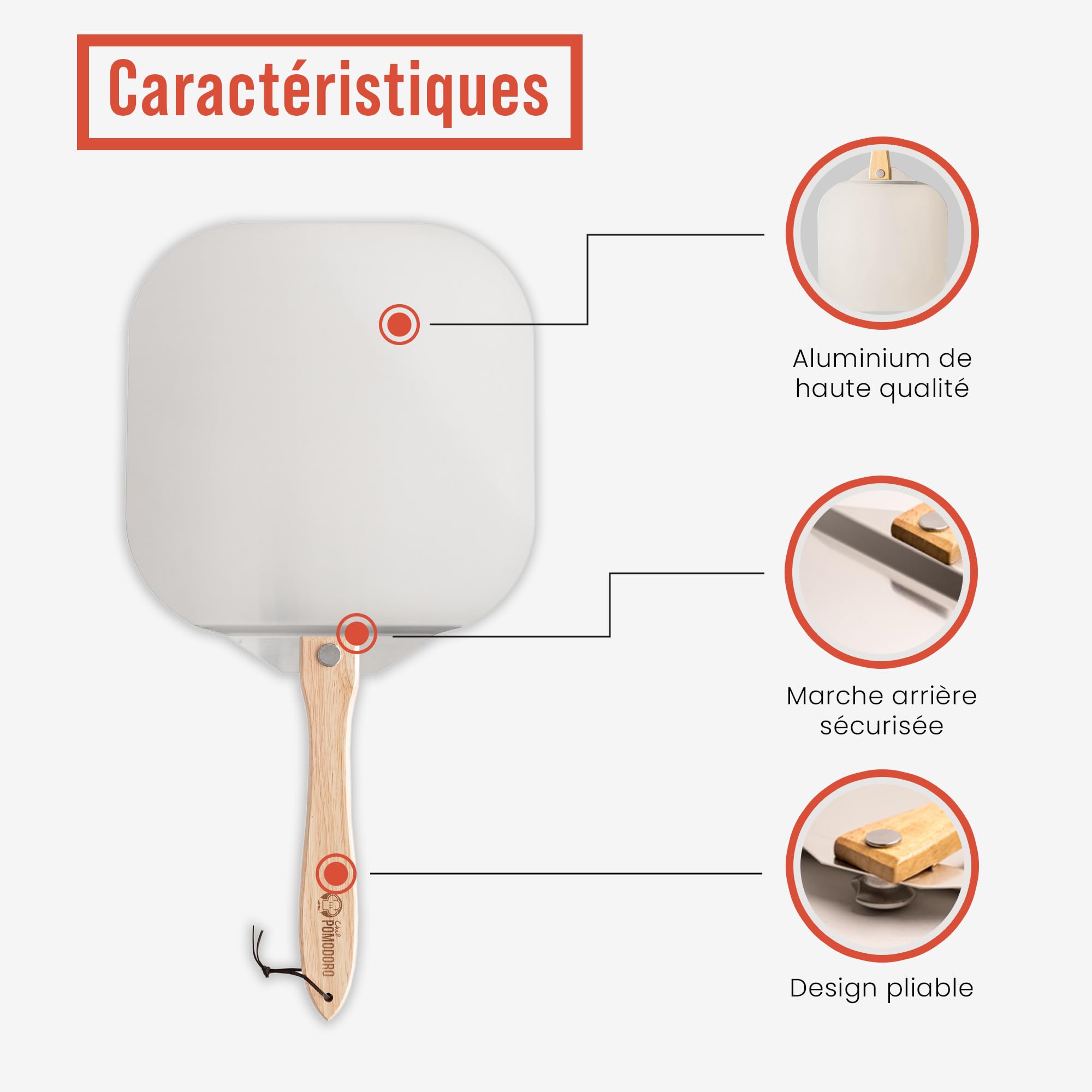 Chef Pomodoro Pelle a Pizza, Spatule Pizza 36,6 cm x 40,6 cm - Pelle Pizza en Aluminium de Haute Qualité - Pelle à Pizza Gourmande - Pizzas, Tarte Flambée
