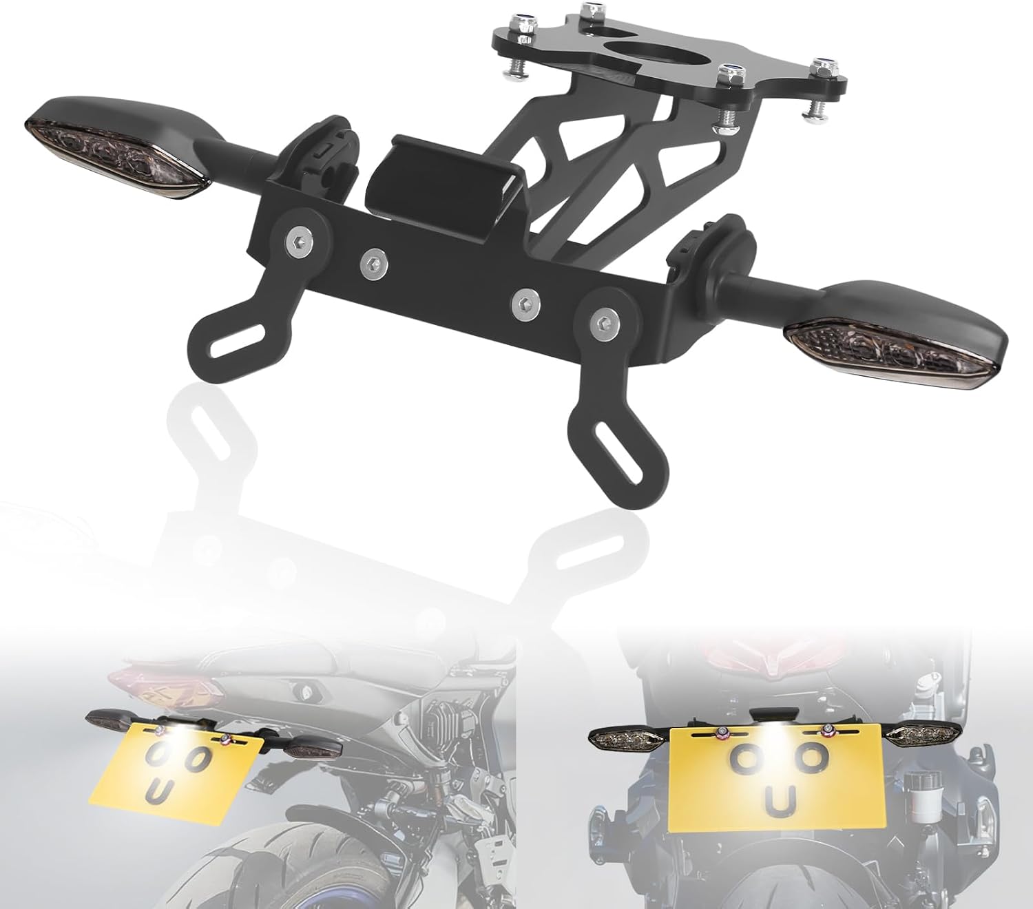 2021 MT09 License Plate Holder Bracket Rear Fender Eliminator Kit Rear Tail Tidy LED Indicator Turn Signal Blinker Kit Compatible with MT-09 MT09 SP 2021 2022 2023 (Smoke)