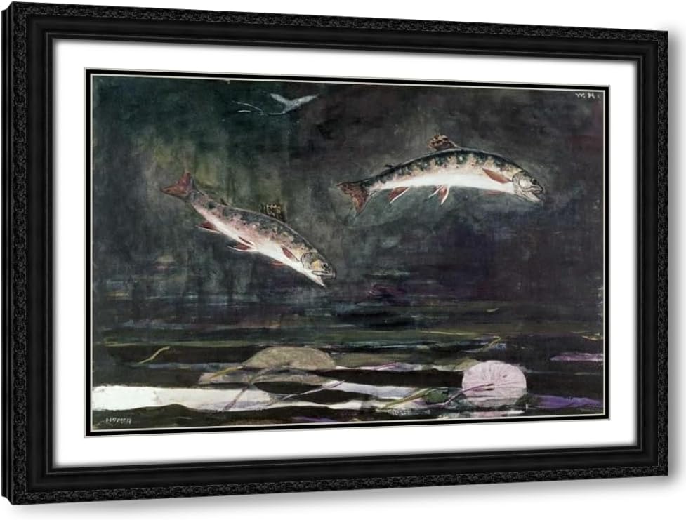 ArtDirect Leaping Trout Custom Framed Art Print Giclee Print or Canvas Options with Various Sizes and Customization by Homer, Winslow