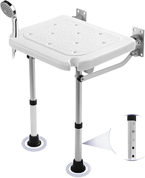 TYYIHUA Folding Shower Seat Wall Mounted, Shower Chair for Inside Shower | Adjustable Height from 16.9" to 20.9", Foldable Shower Bench Stool for Adults, Pregnant Women, Elderly and Disabled