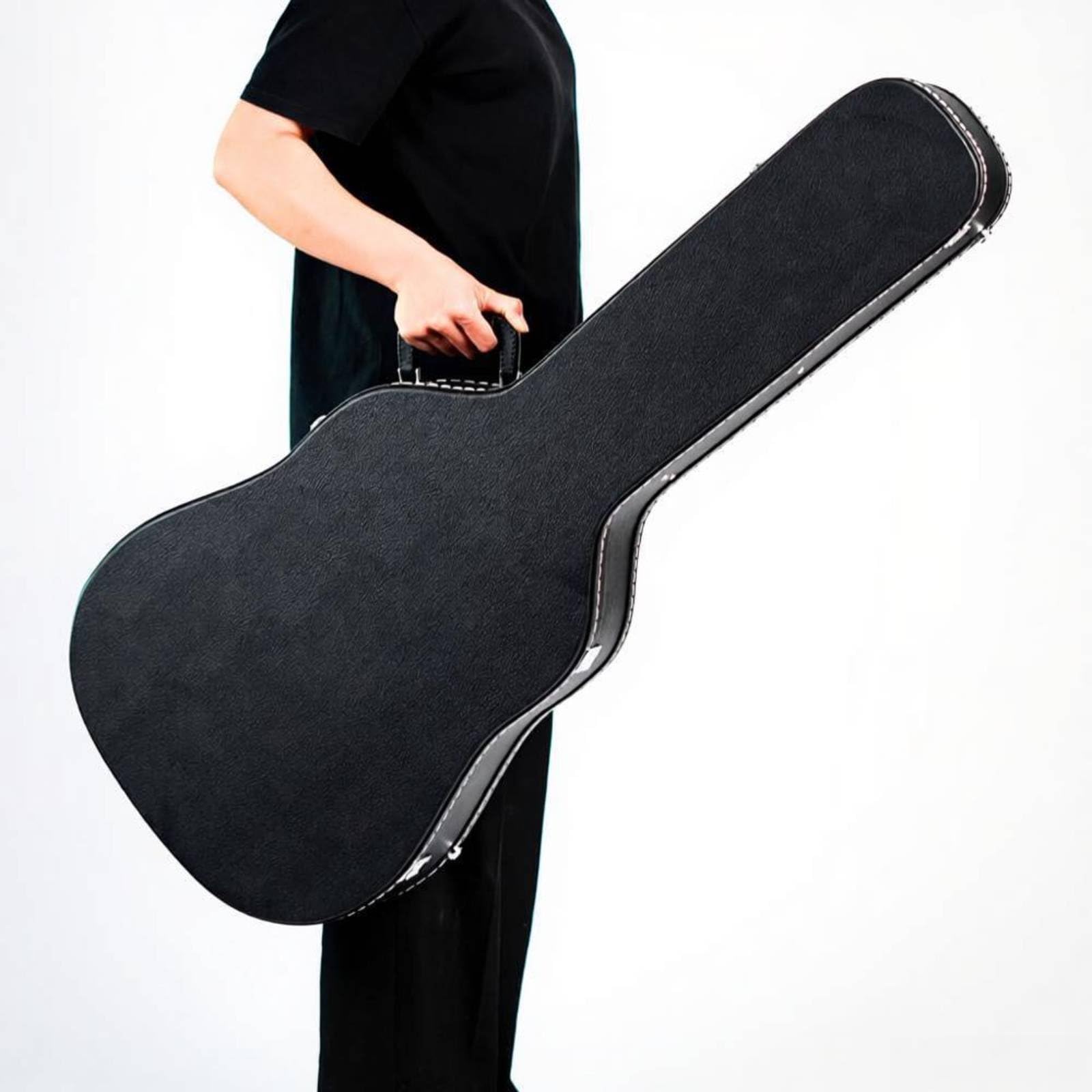 Qianly Attrezzatura Musicale Imbottitura 20 Mm, Custodia Rigida Per Chitarra 40/41 Pollici, PU, Esterno Nero, Interno Rosso, Con Spallacci