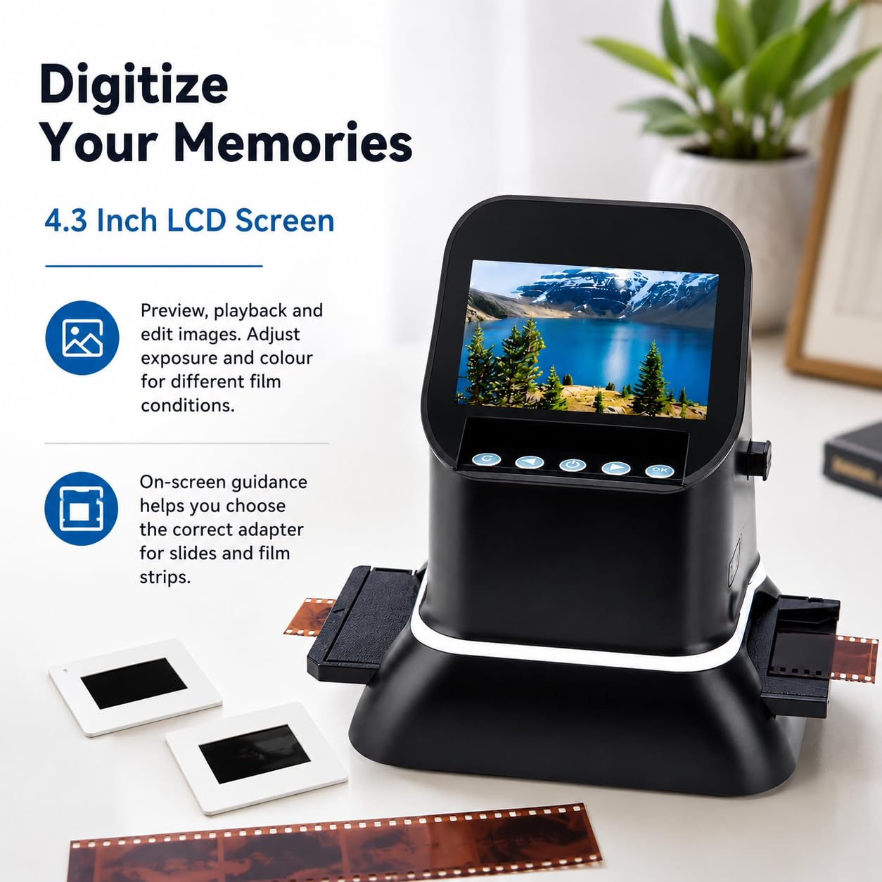 Scanner de film 22 MP, diapositive moyenne format 35 mm et 120 numériseur négatif avec écran LCD de 4,3" et mémoire intégrée de 128 Mo